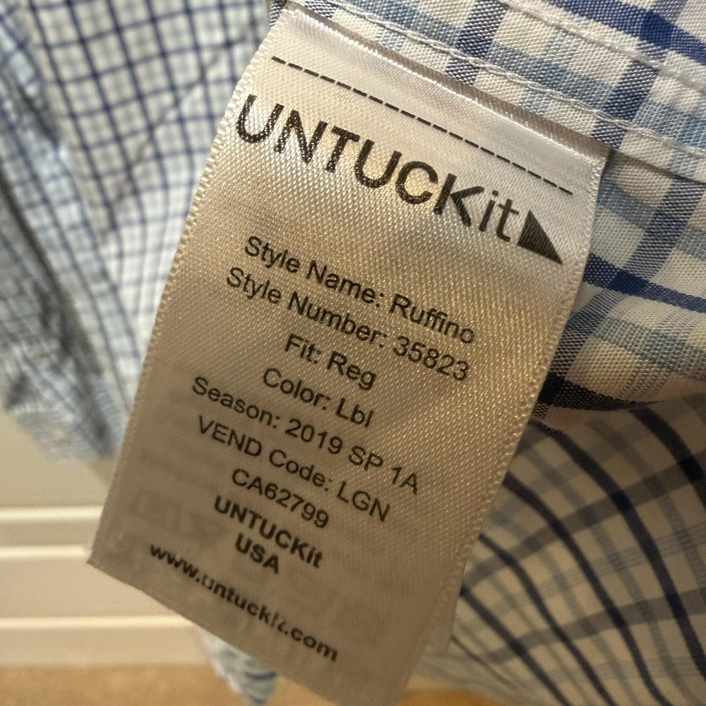 UNTUCKit Shirt Mens Small Blue Ruffino Check Wrinkle Free Long Sleeve Button Up - Picture 4 of 8